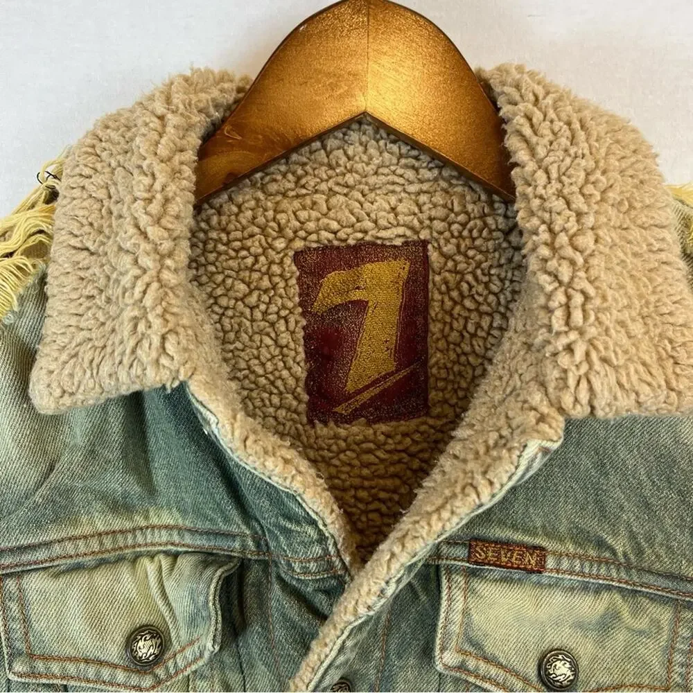 7 For All Mankind Vintage Y2K Sherpa Denim Jacket Womens Small Western